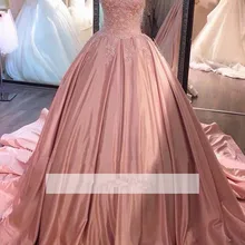 Розовое платье Бальные платья бальное платье лиф сердечком, Кружевная аппликация бисером Дешевые Сладкие 16 Платья для женщин