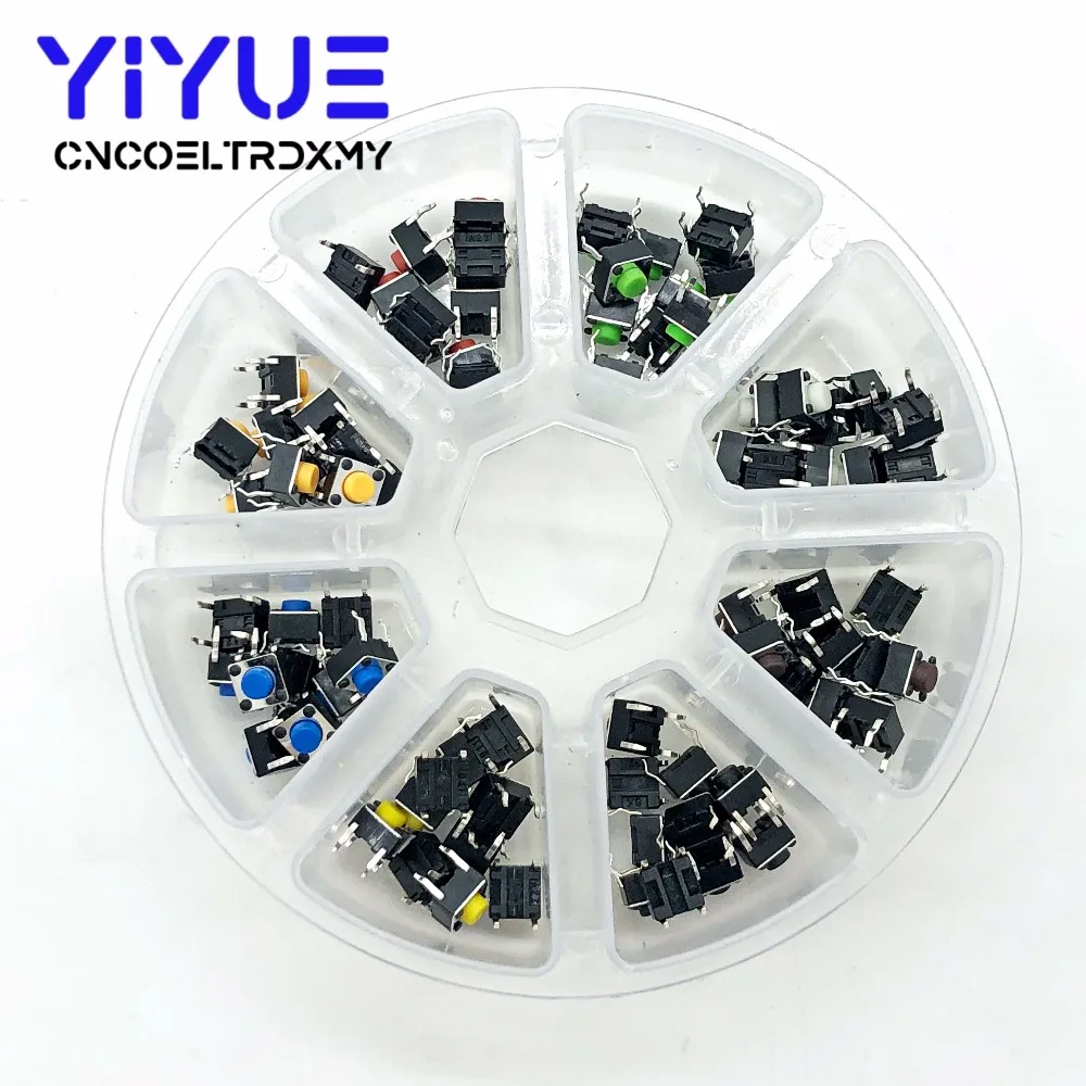 8 Colors 80Pcs 665 Tact Switch Tactile Push Button Switch Kit, Induction cooker Keys Tact ONOFF 6X6X5mm (3)