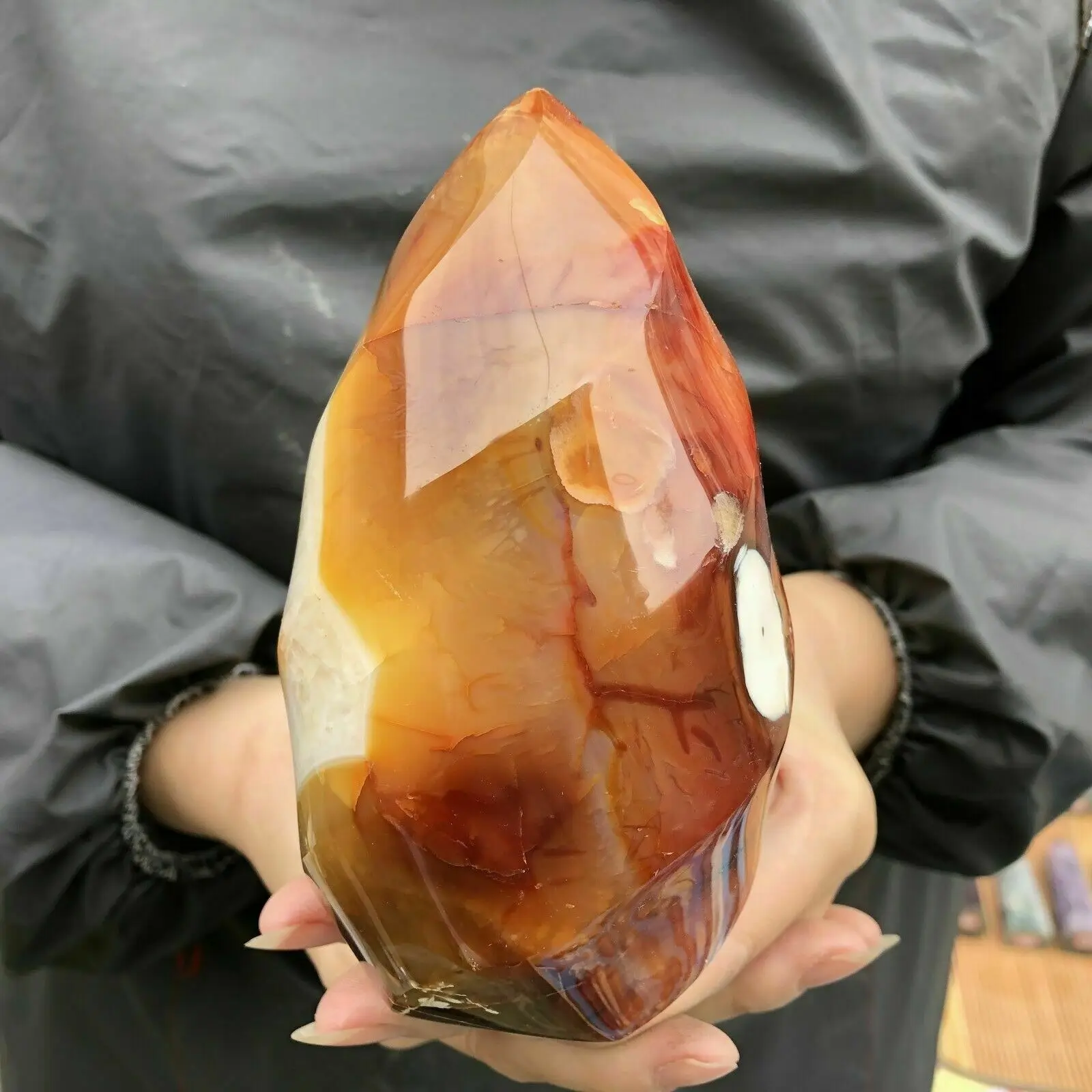 80-550g Natural Carnelian Jasper Flame Quartz Crystal Wand Specimen Point 4