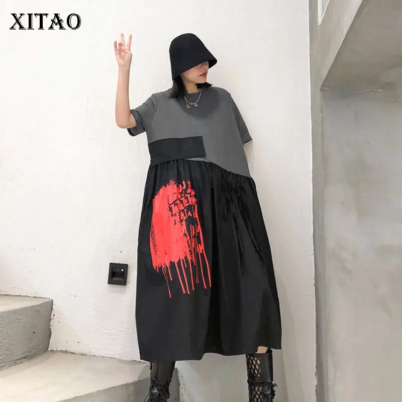 XITAO нишевой дизайн А силуэта свободное женское платье в стиле пэчворк с бантом