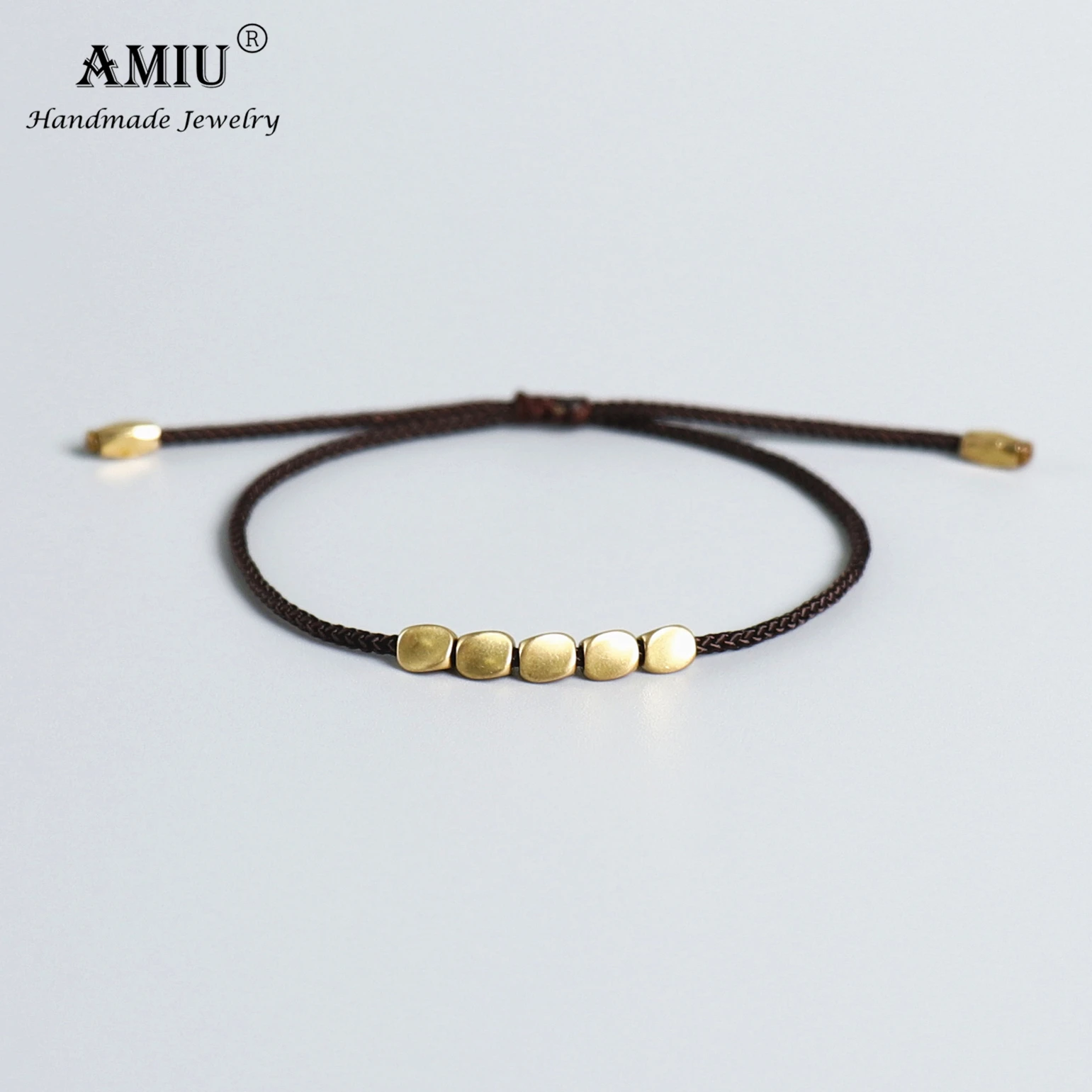 Leather Bracelets AMIU Handmade Tibetan Copper Beads Cotton Thread Lucky Rope Bracelet & Bangles for Women Men