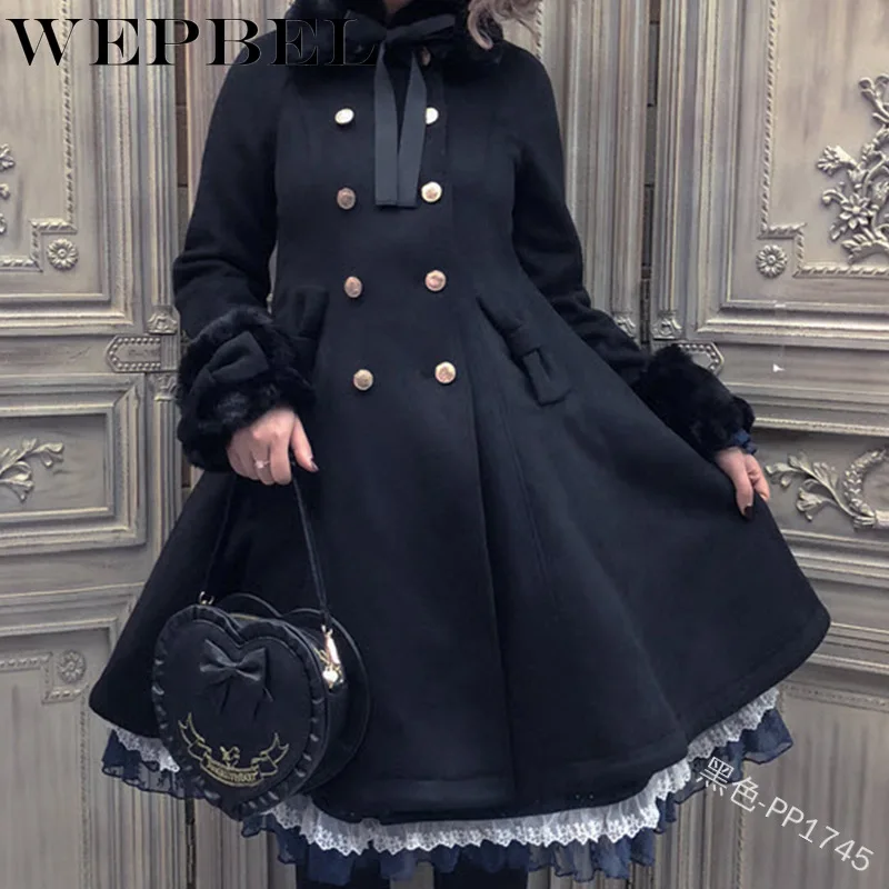 

WEPBEL Women Winter Autumn Lolita Dress Cute Vintage Retro Button Bow Turn Down Neck A Line Ladies Girl Cos Dresses