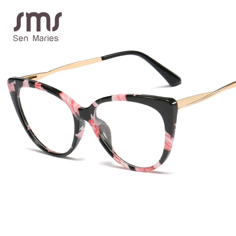 Fashion Flat Mirror Optical Glasses Female Metal Luxury Brand Designer Spectacles Transparent Cat Eye Glasses Frame Male Myopia