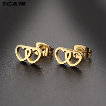 

ICAM Gold- color Heart Earrings For Women Silver Black color Heart Stud Earrings stainless Steel Fine Jewelry Gift