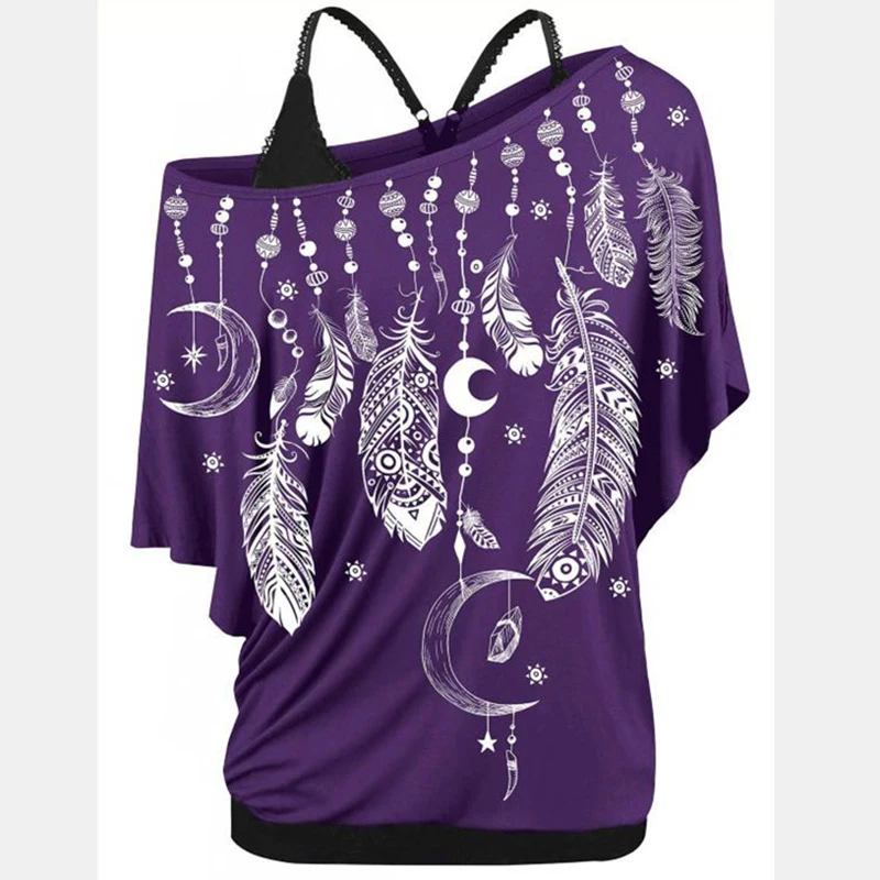 

Summer Womens Tops and Blouses Print Short Sleeve Shirt Ladies Skew Neck Two Piece Blusas Femininas Women Clothing SJ3755Y