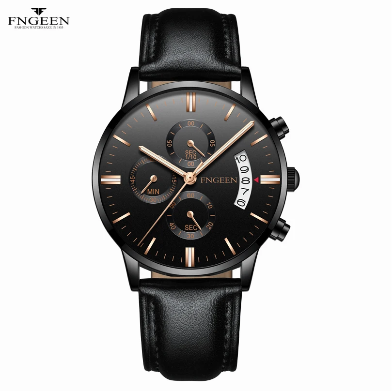 

FNGEEN 5055 Quartz Watch Mens Leather Watches Luxury Male Clock Business Wrist Watch Automatic Date Hodinky Relogio Masculino