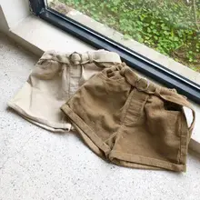 Новое поступление, вельветовые шорты для девочек с поясом, осенне-зимние шорты для девочек 3-8 лет, PQ421