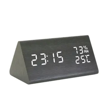 

Temperature And Humidity Multifunctional Mute Alarm Clock Creative Led Wood Clock Student Gift Electronic Clock