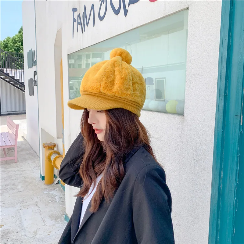 

A Warm Pea-Tongue Hat Versatile Shell Hat Monochromatic Dome Shade Hat