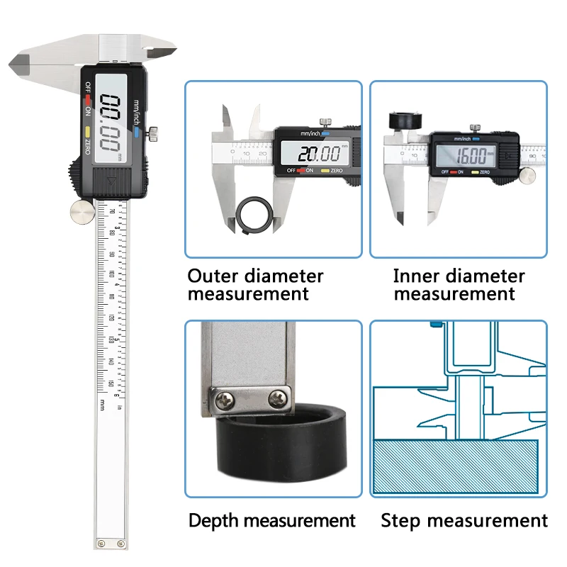 Description Picture 4 of itemHAMPTON Caliper 6 Inch 0-150mm Digital Vernier Caliper LCD Electronic Gauge Stainless Steel Caliper Measuring Tool