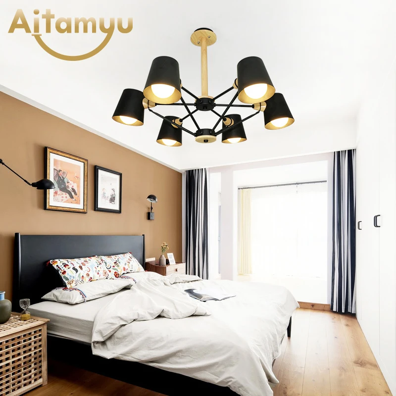 

Lustre Wooden Chandelier For Living Room Iron Lampshade LED Chandelier Lighting Lustres Para Sala De Jantar Home Lamp