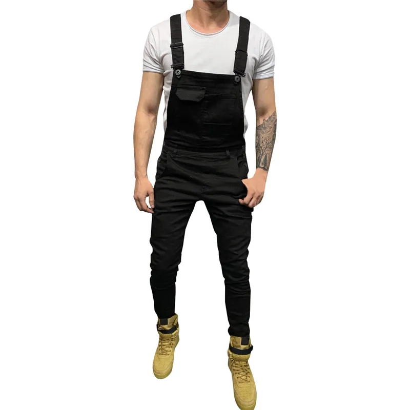 Black Модные Для Мужчин's Рваные Джинсы Марка NEW Fashion Hi Street рваные для мужчин штаны с подтяжками Размеры свободные хлопковые удобные брюки из натурального хлопка - Цвет: Black