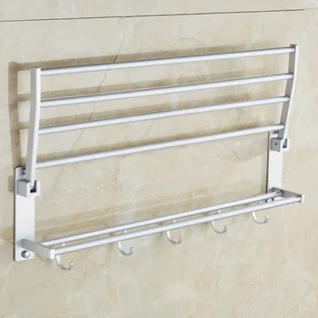 

New Space Aluminum Double Towel Rack With 5 Hooks Foldable 40Cm