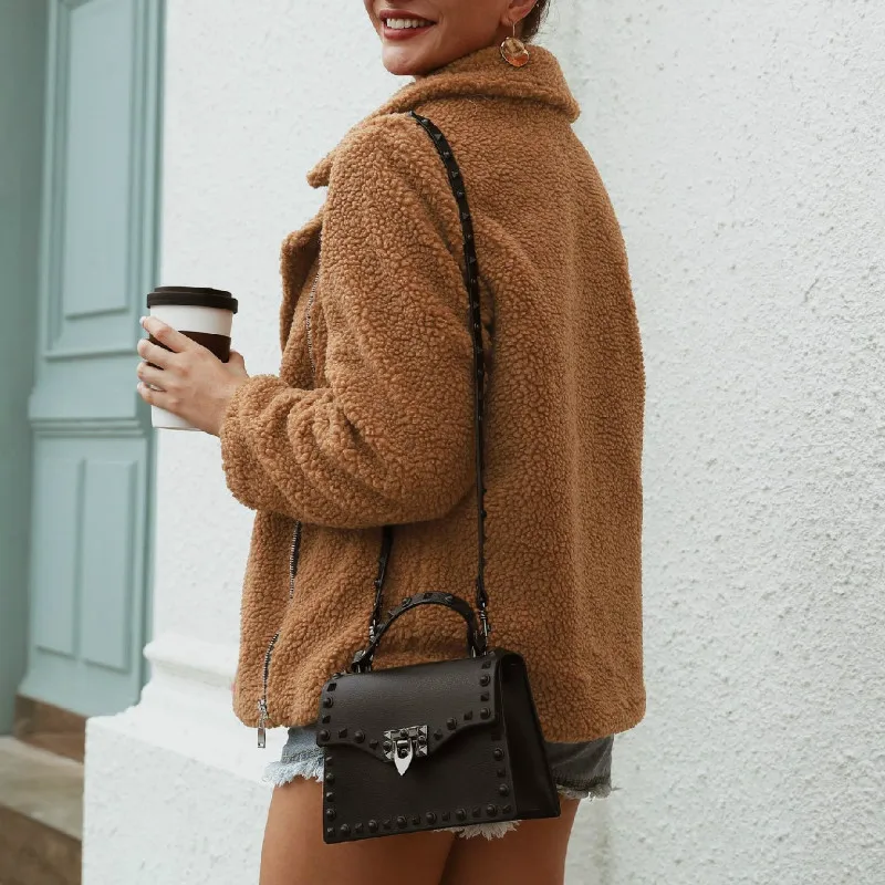 Пальто из искусственного меха женская мода осень зима теплая однотонная Меховая куртка Женская Плюшевые пальто повседневная Одиночная молния верхняя одежда пальто