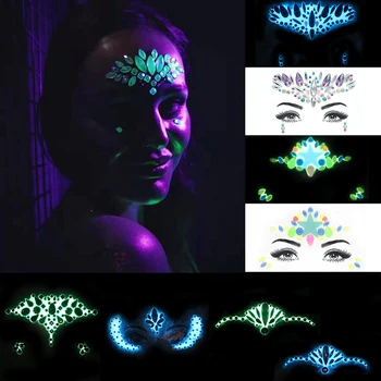

Hallowee Glow in Dark Luminous Face jewel Gems Temporary Tattoo Night Club Festival Party Body Gems Rhinestone Sticker HALLOWEEN