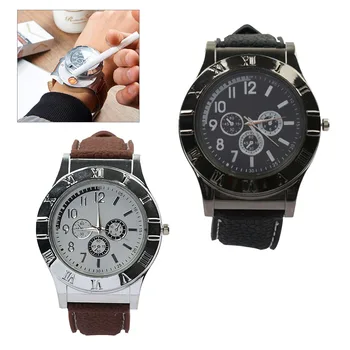 

USB Men Flameless Cigarette Lighter Watches Rechargeable Quartz Wristwatch