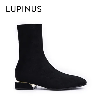 

Lupinus Fashion Metal Design Heel Ankle Boots For Women 2020 New Elastic Design Women Socks Boots Winter Black Women Ankle Boots