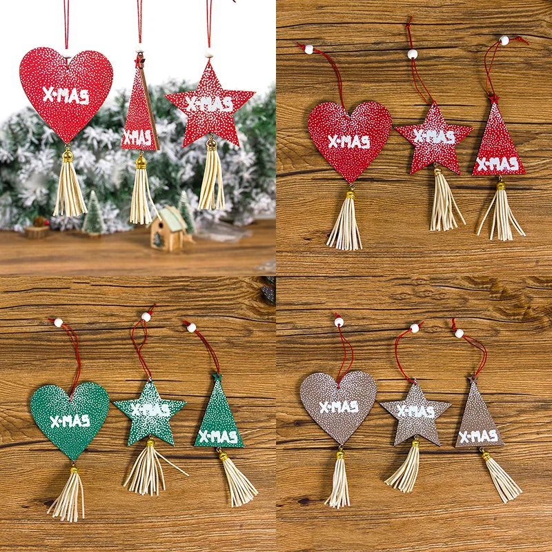 

3pcs Christmas Wooden letter heart Pendants Ornaments Xmas Tree Ornament DIY Wood Craft Kids Gift for Home Christmas Party Decor
