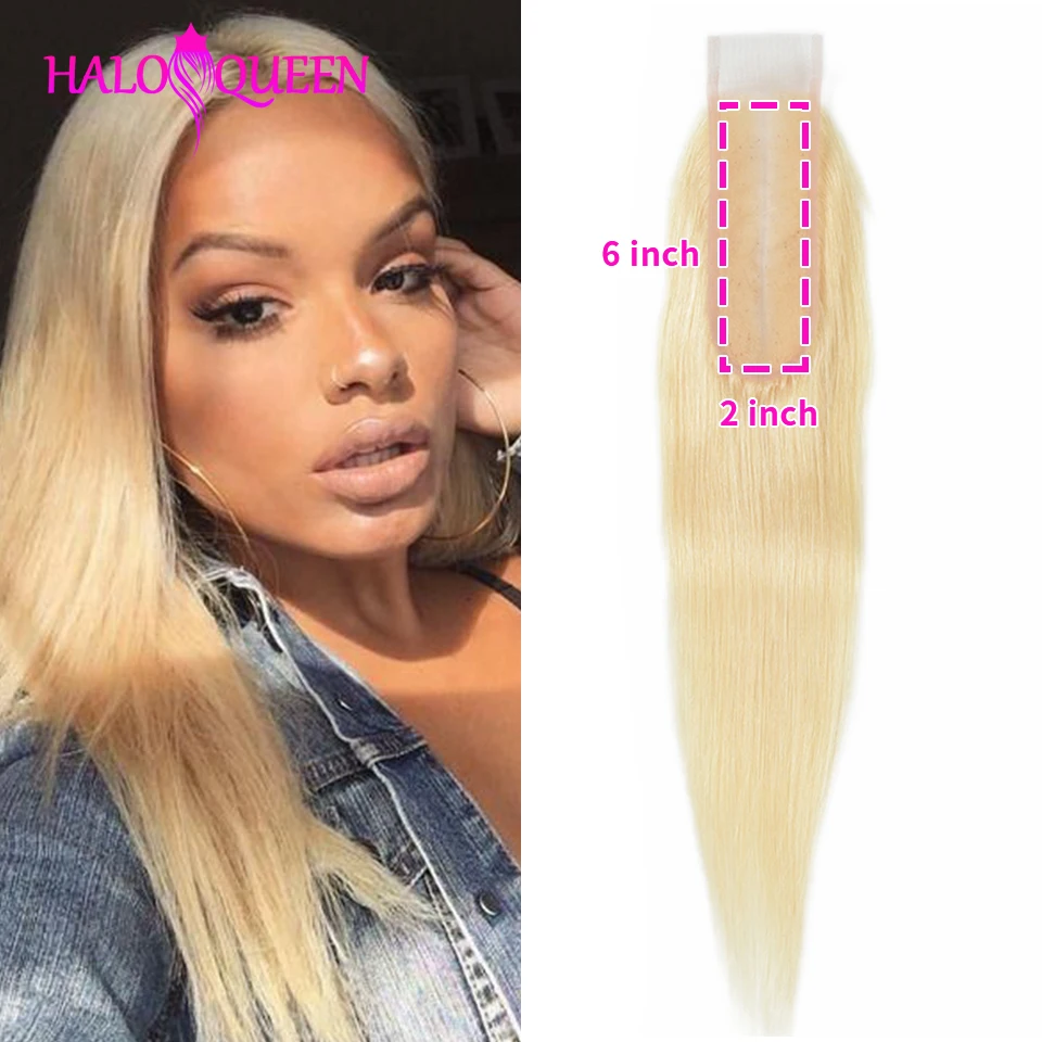 

HALOQUEEN Blonde 613 Remy 100% Human Hair Closure Brazilian Straight Closure 2x6 Lace Closure Hair Extensions Free Shipping