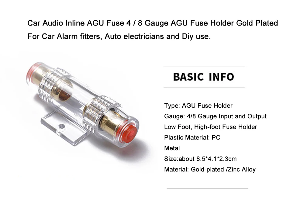 Car Audio Inline AGU Fuse 4/8 Gauge AGU Fuse Holder Gold Plated For Car Alarm fitters, Auto electricians and Diy use