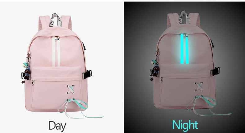 USB зарядка светящийся антикражный светоотражающий Водонепроницаемый женский рюкзак, школьная сумка для девочек, Школьный Рюкзак Для Путешествий, рюкзак для женщин