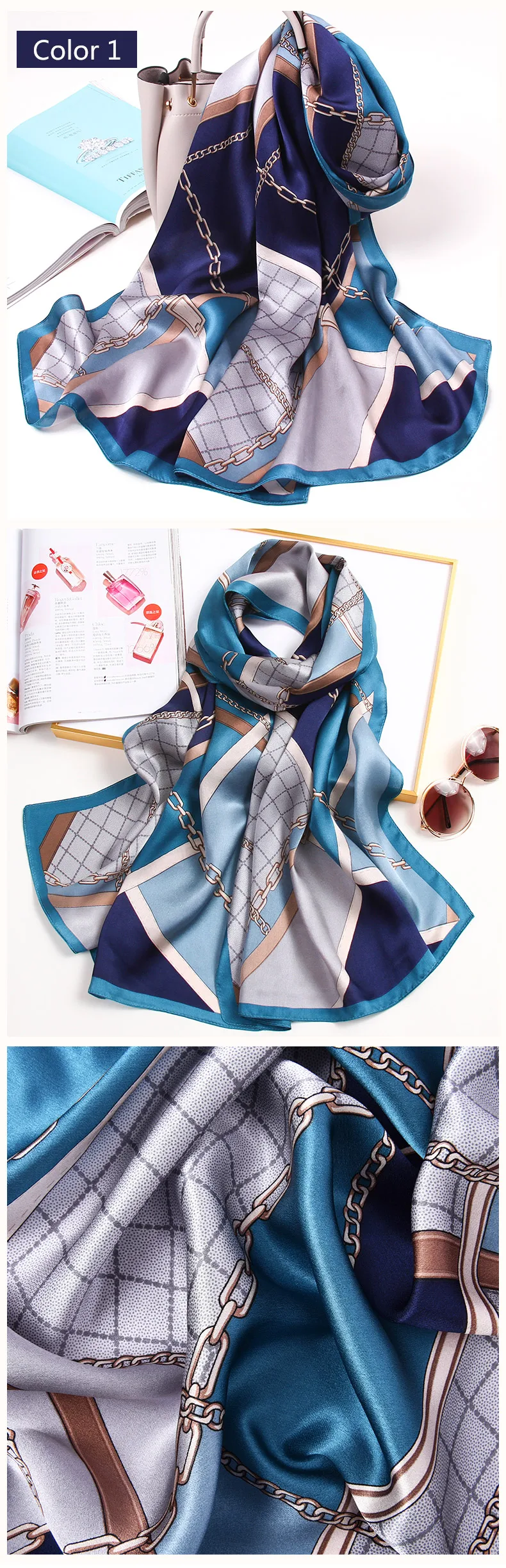 foulard femme impressão lenço de pescoço de seda