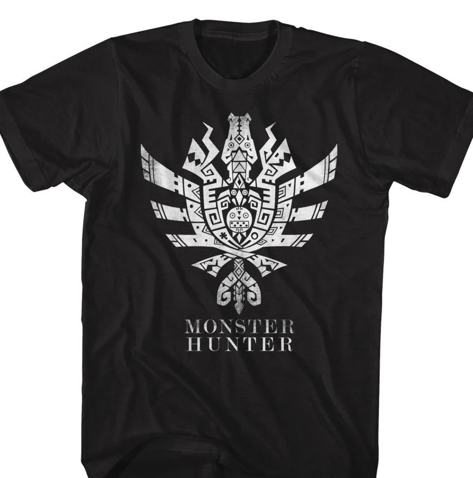 

T Shirt Cotton Anime Black Tee Shirts Monster Hunters Mh4U Symbol Black Men'S Adult Graphic T Shirt