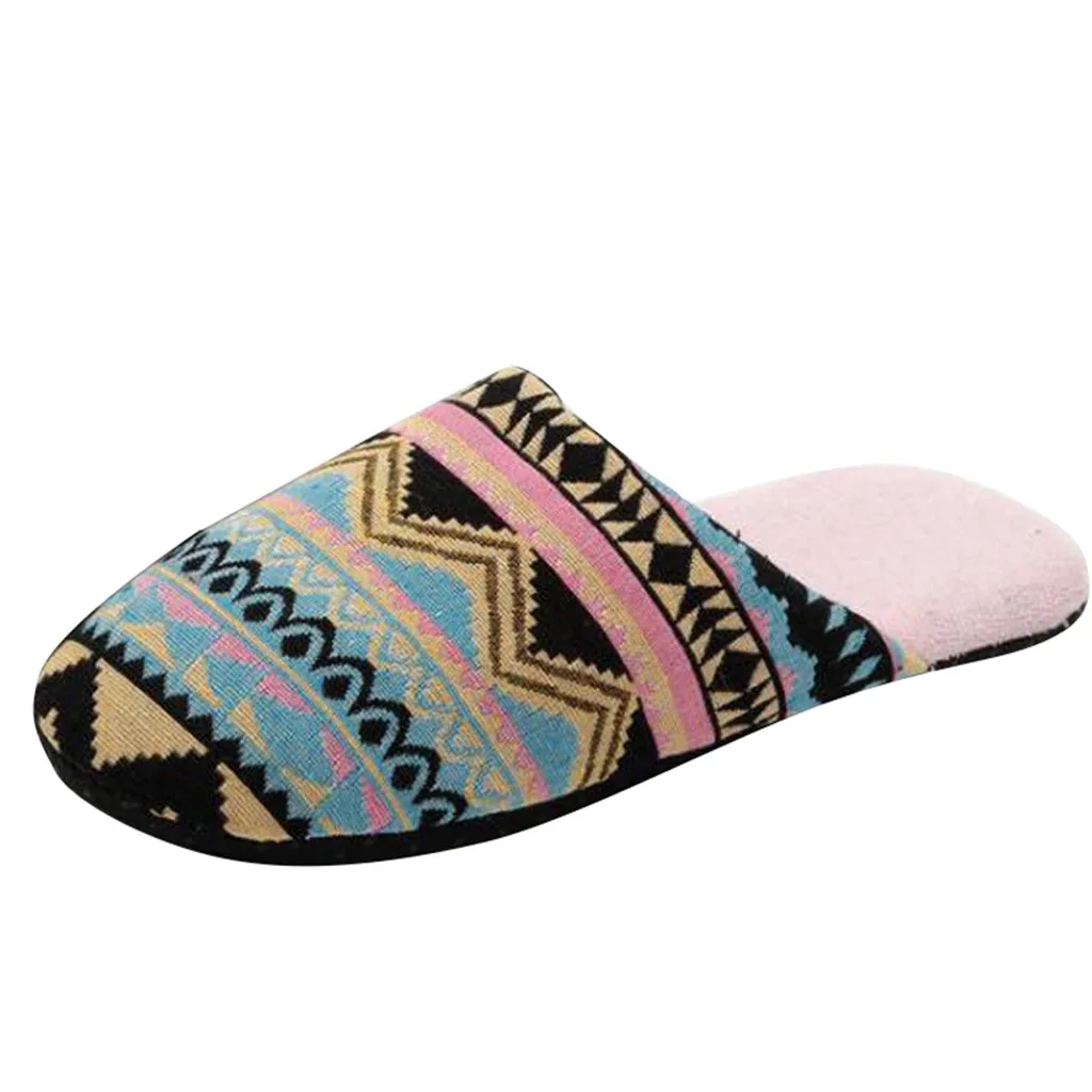 Bohemia Style Women's Home Slippers Winter Soft Plush Casual Floor Shoes Female Warm Fur Indoors House Slipper Ethnic Slides