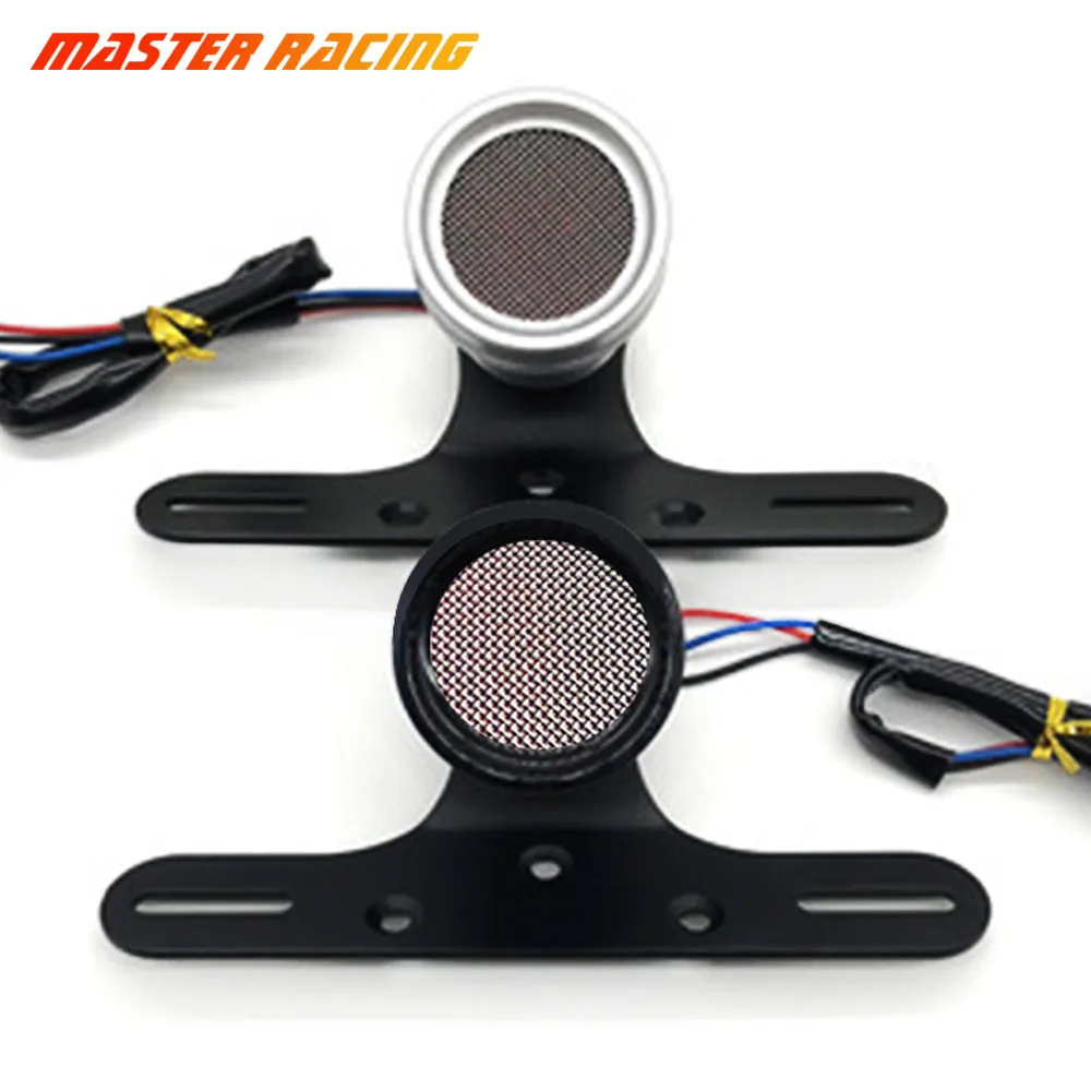 

Motorcycle Tail Lights Custom Retro LED Mesh Grill Stop Bracket License Plate Holder Rear Motocross Brake Lamp Taillight