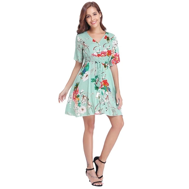 Mini Dress-Green Брендовое длинное платье макси с принтом размера плюс, Сексуальная Повседневная летняя пляжная одежда для женщин, Vestidos, элегантное платье, вечерние платья в стиле бохо, Клубное платье - Цвет: Mini Dress-Green
