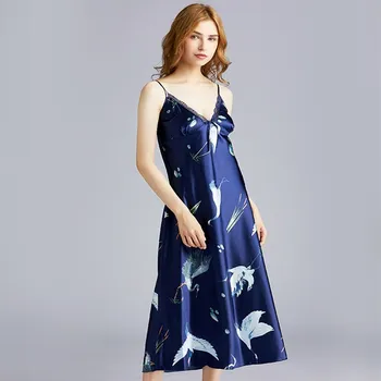 

Sexy Lady Silk Sleepwear Quality Women Nightdress Lingerie Women Pajamas Sleeveless Women Dress Long Size Nightgown Christmas