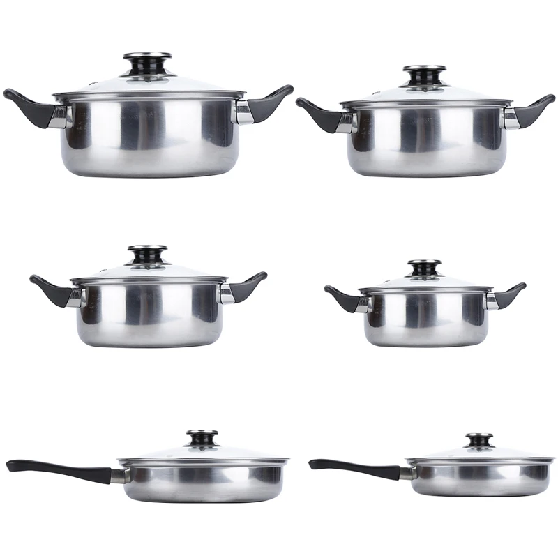 

6pcs/set Cooking Cookware Stainless Steel Pots Pans Kit with Lid Cover Kitchen Cooking Set HWC