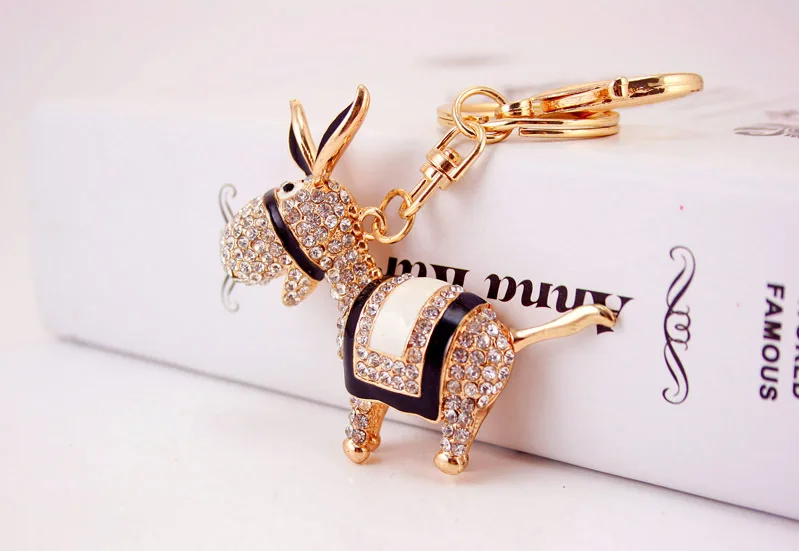 Creative Cute Diamond Set Little Donkey Car Key Ring Animal Metal Pendant WOMEN'S Bag Accessories Key Chain Small Gifts