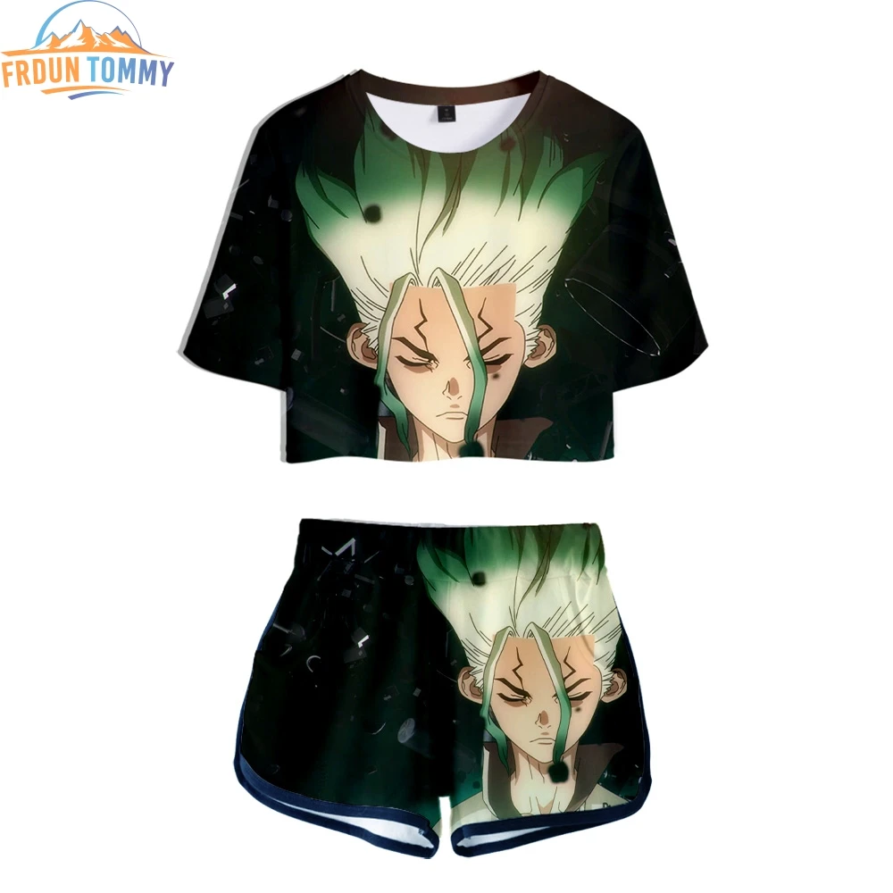 Стиль Dr. STONE 3D печать летние sosy сексуальные комплекты из двух предметов женские шорты/кроп Топы Одежда горячая Распродажа kpop наборы