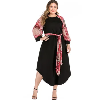 

Women Plus Size Dress New Sexy Bandage Round Neck Long Sleeve Vintage Print Dress Autumn Winter Fashion Casual Elegant Vestido