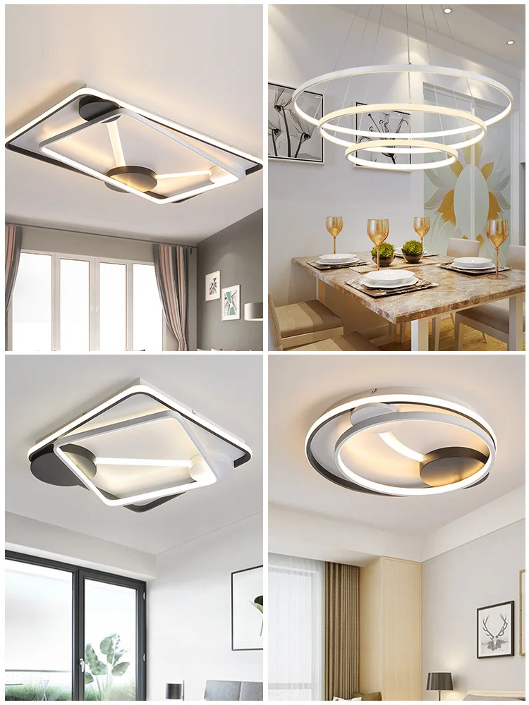

Modern LED Ceiling Light Fixtures For Living Room Bedroom Home Lighting With Remote Control Dimmable Black White Lamp Lustre