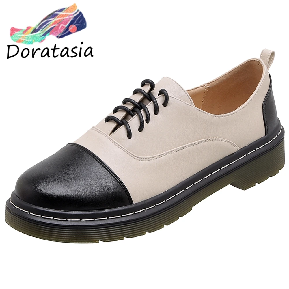 

DORATASIA Fashion Girl Mixed Colors Round Toe Retro Flats Lace Up Flats Women Sewing Low Heels Casual Spring Shoes Woman