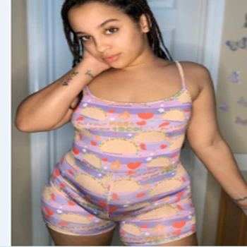 

2020 Women Rompers Female Sleepwear Sky Blue Fruit Letters Print Jumpsuit Sexy Bodysuit for Adult Female Nightwear