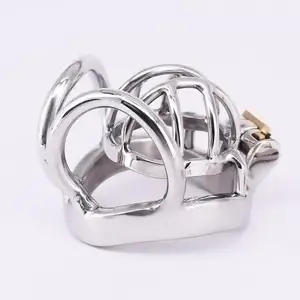 Stainless Steel Male Chastity Cage Short Metal Cockring Curved Testicle Restraints Gear Chastity Devices Balls Locking Ring