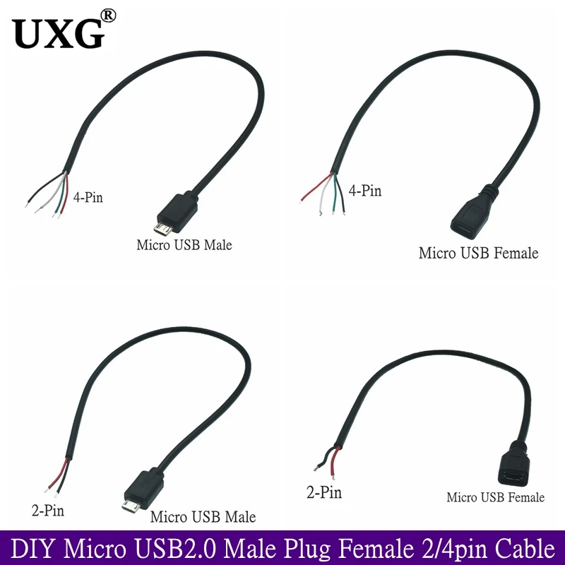 4 Cavetti Micro USB Femmina A 2 Pin – 30 Cm, 22 AWG, 5V/3A, Per Riparazioni E Alimentazione Fai Da Te - 2