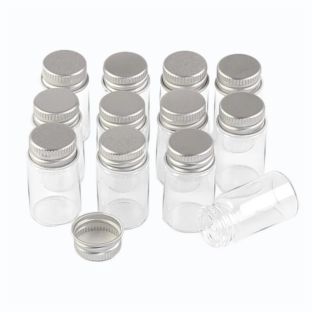 

7ml Borate Container with Silver Spiral Aluminum Cap Small and Clear Mini Handicraft Glass Bottles Refillable Candy or Food Pot
