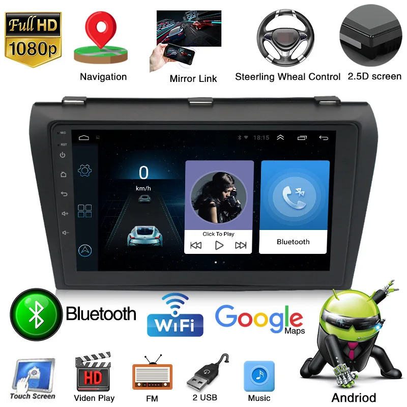 Автомагнитола для MAZDA3 2004-2009 с Android 9 1 DVD GPS FM Bluetooth MP3 Wi-Fi картой 2 DIN автомобильный