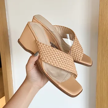 

kmeioo fashion 2020 Wedges slides women open toe high heels basic beach shoes woman woven slippers summer sandals clear slides
