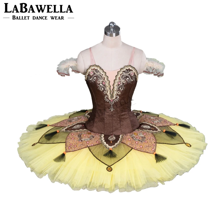 Nutcracker Classical Ballet Tutu Gold Yellow Competition Ballet Costume Professional Tutu Ballet for Dance PerformanceBT9084