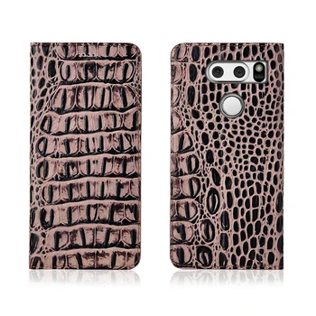 

Crocodile pattern genuine leather magnetic phone case card slot holder for LG V30/LG V20/LG V50 ThinQ flip case stand phone bag