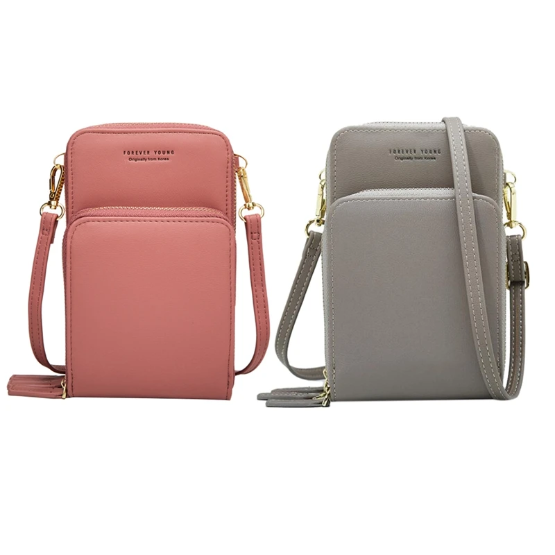 

2 Pcs Colorful Cellphone Bag Fashion Daily Use Card Holder Small Summer Shoulder Bag for Women, Pink & Gray
