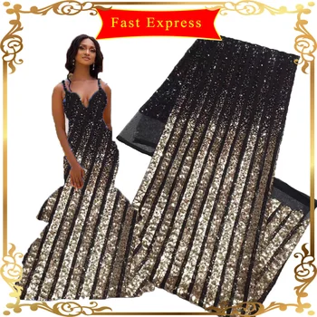 

African Fabrics Gradient Sequins Lace 5 Yards Nigerian Lace Green High quality Embroidery Swiss voile lace in switzerland 2020