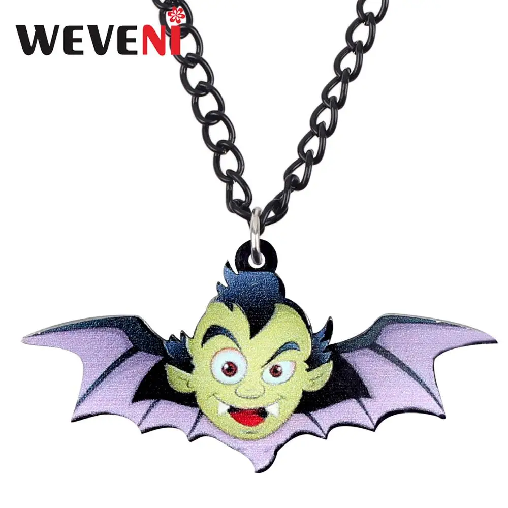 

WEVENI Acrylic Halloween Happy Ghost Bat Necklace Pendant Chain Choker Jewelry For Women Girls Kids Charms Gift 2019 Hot Sales