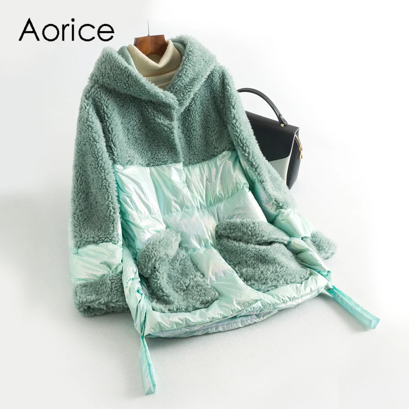 Aorice женская зимняя 100% шерсть полиэстер меховой пуховик теплая куртка с капюшоном