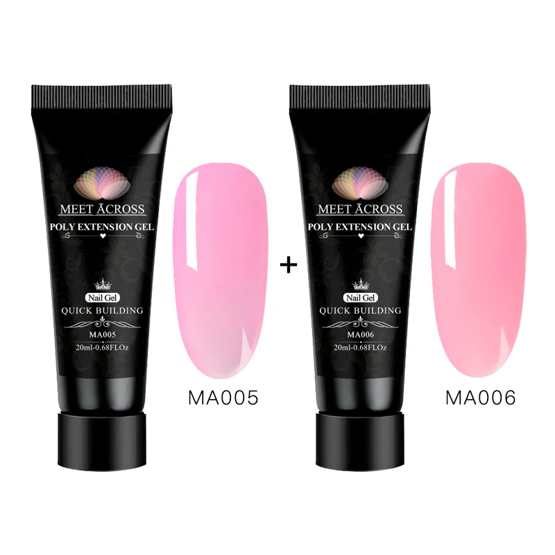 ZH10390 MEET ACROSS Poly набор гелей для ногтей светодиодный прозрачный розовый белый обнаженный УФ-гель лак для наращивания ногтей Гель-набор с Маникюр-наклейки для ногтей наклейки - Цвет: ZH10390